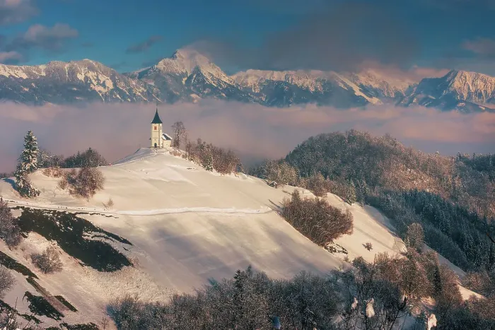 Framed Print : Slovenia, Jamnik, Church of St. Primoz with the Kamnik-Savinja Alps beyond, Gorenjska Framed Print : Slovenia, Jamnik, Church of St. Primoz with the Kamnik-Savinja Alps beyond, Gorenjska