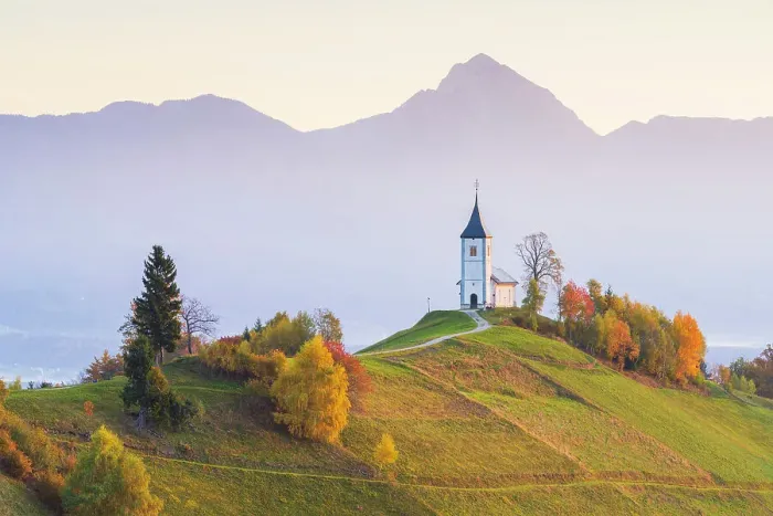 Framed Print : Slovenia, Jamnik, Church of St. Primoz with the Kamnik-Savinja Alps beyond, Gorenjska Framed Print : Slovenia, Jamnik, Church of St. Primoz with the Kamnik-Savinja Alps beyond, Gorenjska
