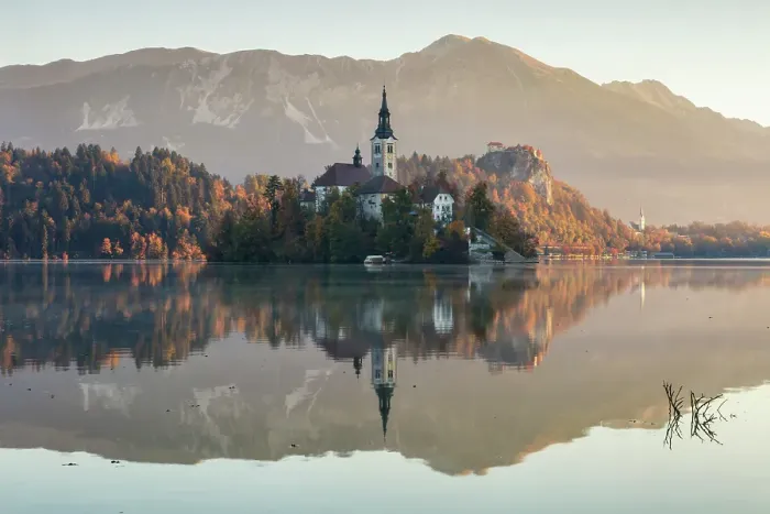 Framed Print : Slovenia, Lake Bled, Blejski Otok island, St. Mary's church Framed Print : Slovenia, Lake Bled, Blejski Otok island, St. Mary's church