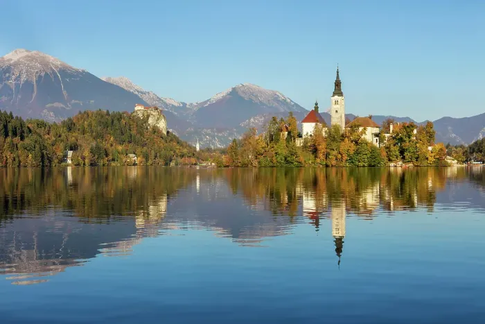 Framed Print : Slovenia, Lake Bled, Blejski Otok island, St. Mary's church Framed Print : Slovenia, Lake Bled, Blejski Otok island, St. Mary's church