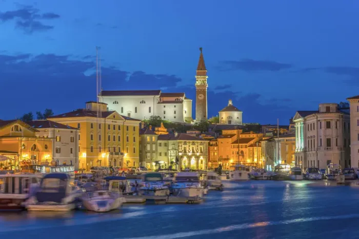 Framed Print : Slovenia, Primorska, Piran, Old Town Harbour, Church of St Framed Print : Slovenia, Primorska, Piran, Old Town Harbour, Church of St