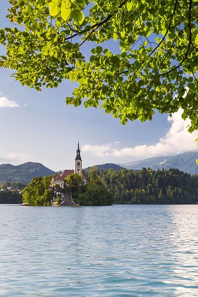 Slovenia, Upper Carniola, Bled. The Church of the Assumption on Lake Bled
