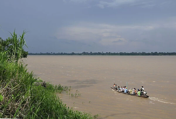A small boat on the Amazon River, near Puerto Narino, Colombia