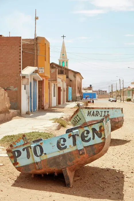 Framed Print : Small boats in a street of Puerto Eten, Chiclayo, Lambayeque, Peru