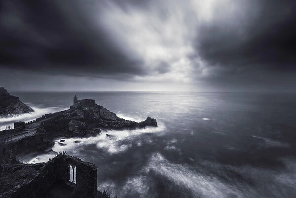 The small church of Portovenere during a storm, Gulf of Poets, Cinque Terre, Liguria