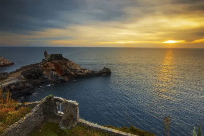 Framed Print : The small church of Portovenere at sunset, Gulf of Poets, Cinque Terre, Liguria, Italy Framed Print : The small church of Portovenere at sunset, Gulf of Poets, Cinque Terre, Liguria, Italy