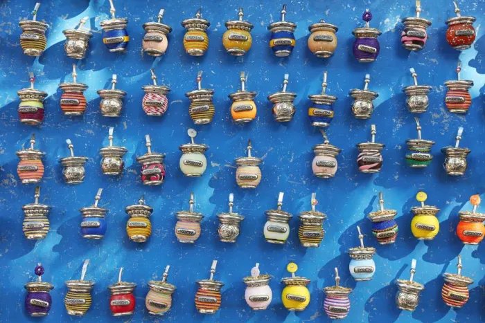 Framed Print : Small colorful magnets with the shape of a Mate on sale in a street stand of La Boca, Buenos Aires, Argentina. The Mate is a traditional South American caffeine-rich infused drink