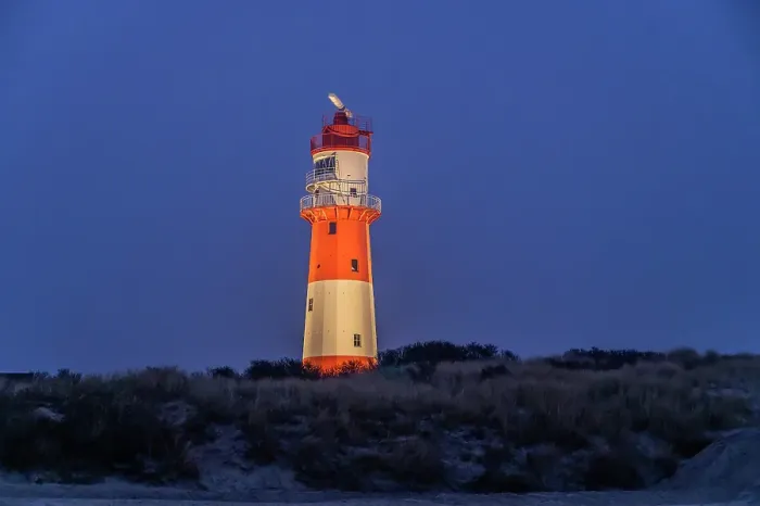 Framed Print : Small or electric lighthouse at south beach at dusk, Borkum, East Frisian Islands, Lower Saxony, Germany Framed Print : Small or electric lighthouse at south beach at dusk, Borkum, East Frisian Islands, Lower Saxony, Germany