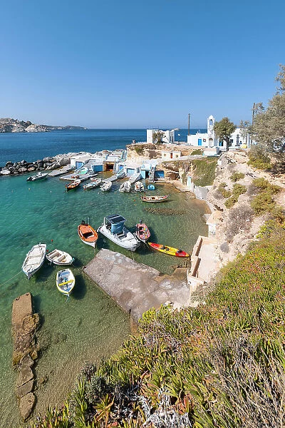 The small fishing village of Mandrakia, Plaka, Milos Island, Cyclades Islands, Greece