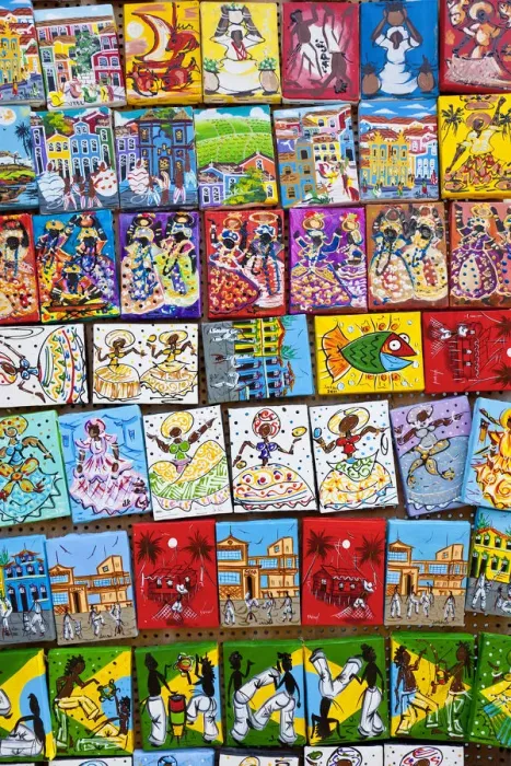 Framed Print : Small hand paintings for sale to tourists, Salvador de Bahia, Pelourinho historic Framed Print : Small hand paintings for sale to tourists, Salvador de Bahia, Pelourinho historic