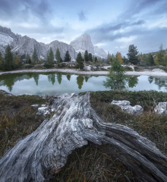 Framed Print : The small Limides lake near the Falzarego Pass during a gloomy autumn evening. Dolomites, Italy Framed Print : The small Limides lake near the Falzarego Pass during a gloomy autumn evening. Dolomites, Italy