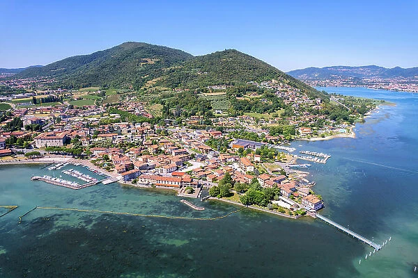 A small village of Clusane aerial view, Iseo lake, Brescia province in Lombardy district, Italy