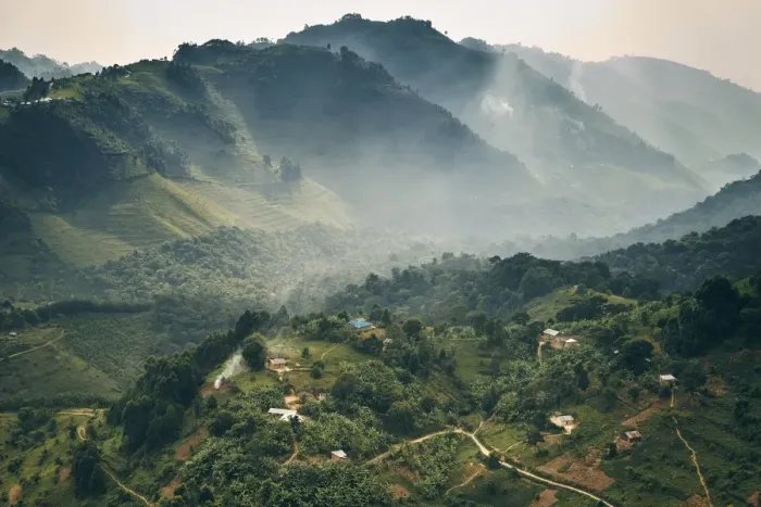 Framed Print : Small village in a mountain valley of Uganda, Bwindi Impenetrable Forest, Bwindi National Park Framed Print : Small village in a mountain valley of Uganda, Bwindi Impenetrable Forest, Bwindi National Park