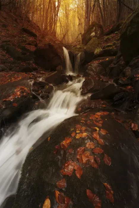 Framed Print : Small water stream in fall running through the Appennines in Emilia Romagna, Italy