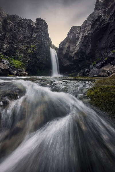 Small waterfall during late afternoon in Eastern Iceland
