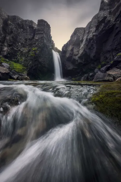 Framed Print : Small waterfall during late afternoon in Eastern Iceland Framed Print : Small waterfall during late afternoon in Eastern Iceland