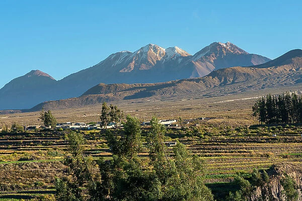 Snow-capped Chachani volcano against clear sky, Arequipa Province, Arequipa Region, Peru