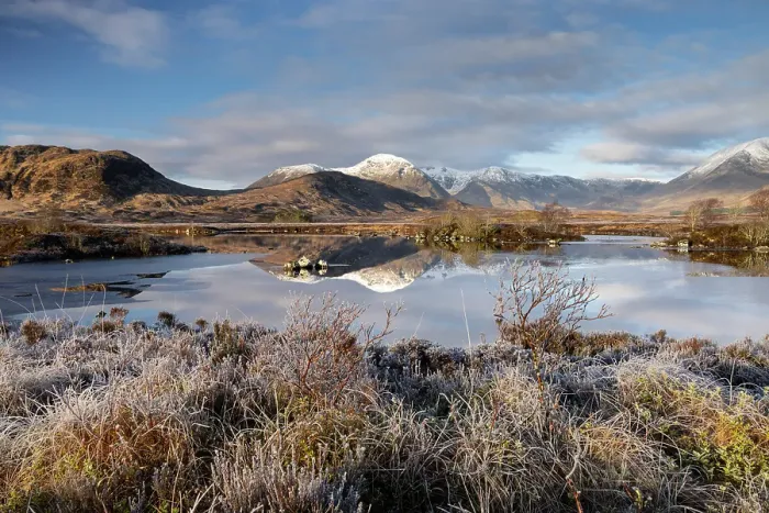 Framed Print : Snow capped mountain reflections in Lochan na h-Achlaise on a frosty winter morning in Rannoch Moor, Scottish Highlands, Scotland, UK. March 2024 Framed Print : Snow capped mountain reflections in Lochan na h-Achlaise on a frosty winter morning in Rannoch Moor, Scottish Highlands, Scotland, UK. March 2024