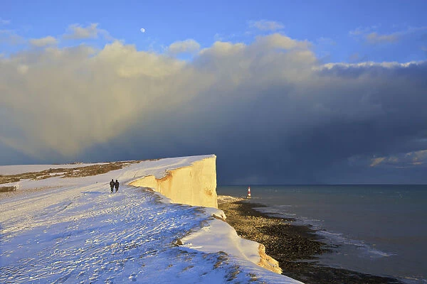 Snow Covered Beachy Head And Lighthouse, Eastbourne Downland Estate, Eastbourne, East