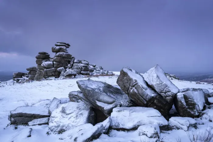 Framed Print : Snow covered granite outcrops on Great Staple Tor, Dartmoor National Park, Devon, England Framed Print : Snow covered granite outcrops on Great Staple Tor, Dartmoor National Park, Devon, England