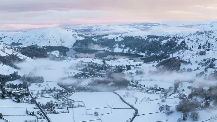 Framed Print : Snow covered landscape around the famous village of Grasmere, Lake District National Park, Cumbria, England Framed Print : Snow covered landscape around the famous village of Grasmere, Lake District National Park, Cumbria, England