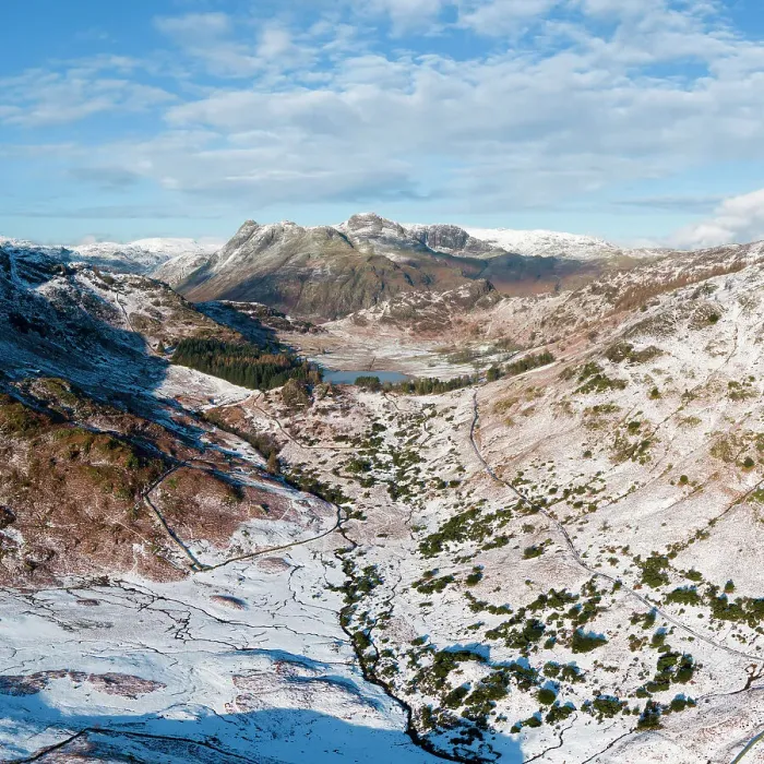 Framed Print : Snow covered landscape around the Langdale Pikes, Lake District National Park, Cumbria, England Framed Print : Snow covered landscape around the Langdale Pikes, Lake District National Park, Cumbria, England