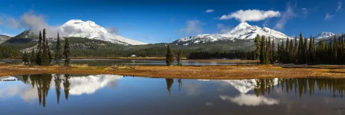 Framed Print : Snow-covered South Sister and Broken Top Reflecting in Sparks Lake, Oregon, USA Framed Print : Snow-covered South Sister and Broken Top Reflecting in Sparks Lake, Oregon, USA