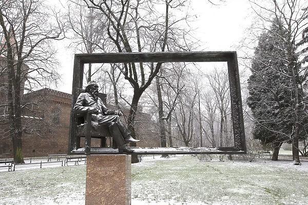 Snow Covered Statue of Polish Painter Jan Matejko, Krakow, Poland, Europe