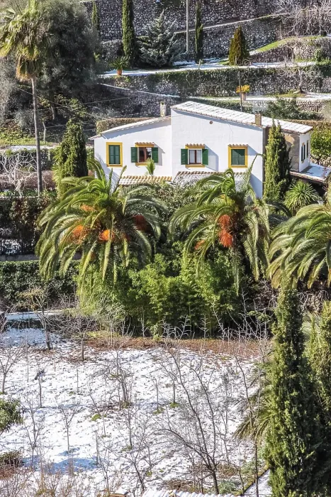 Framed Print : Snow-covered terraces in Valldemossa in the Serra de Tramuntana, Mallorca, Balearic Islands, Spain