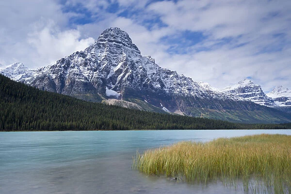 Snow dusted Mount Chephren above Waterfowl Lakes in the Canadian Rockies, Banff National
