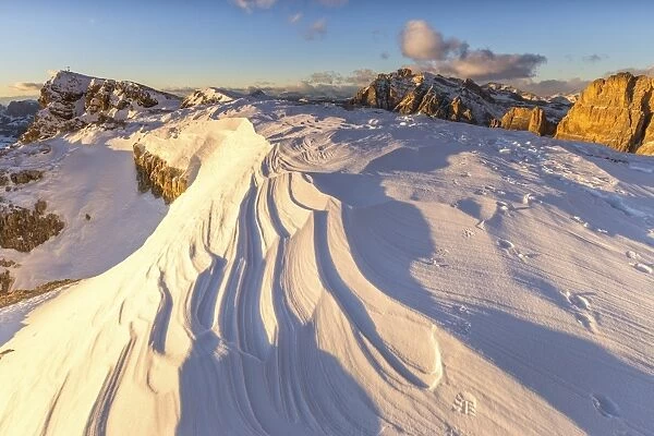 Snow waves between rocks, Mount Lagazuoi, Cortina d Ampezzo, Belluno district, Veneto