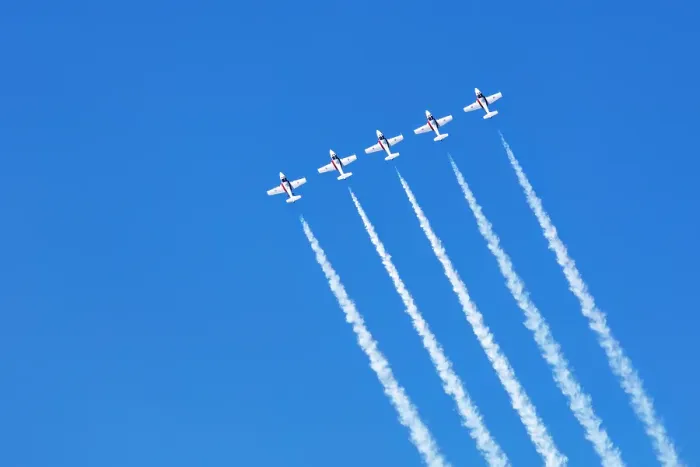 Framed Print : The Snowbirds, 431 Air Demonstration Squadron, Royal Canadian Air Force, flying over the Bay Area during Fleet Week, San Francisco, Califonria, USA