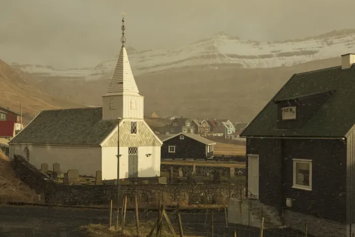 Framed Print : Snowfall in the village of Famjin. Suðuroy, Faroe Islands Framed Print : Snowfall in the village of Famjin. Suðuroy, Faroe Islands