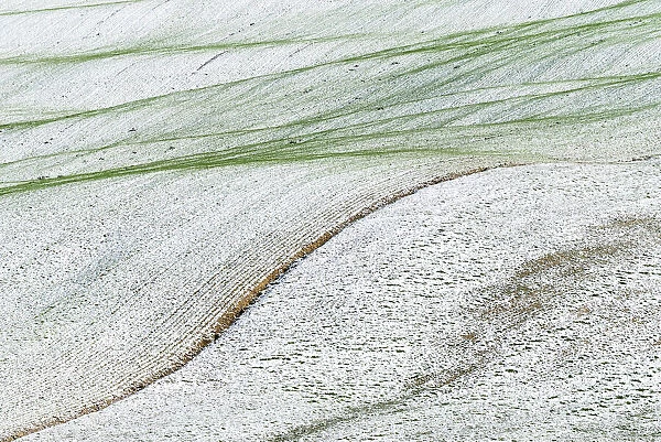 Snowy fields of Val d Orcia, Tuscany, Italy