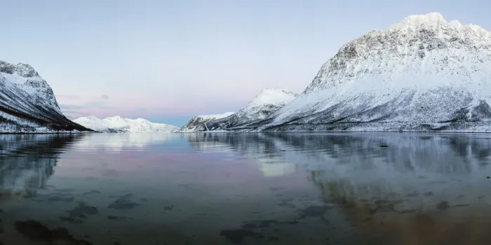 Framed Print : Snowy landscape on Kvaloya near Tromso, Troms region, Norway