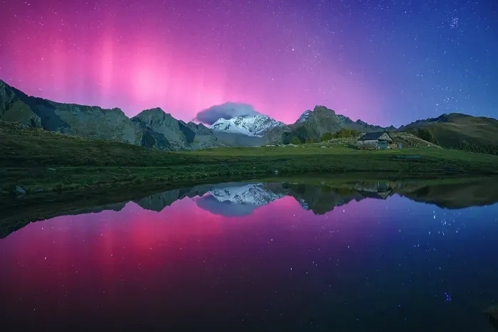 Framed Print : Snowy peak of Monte disgrazia lit by the multicolored sky with Northern Lights, Rhaetian Alps, Valtellina, Lombardy, Italy Framed Print : Snowy peak of Monte disgrazia lit by the multicolored sky with Northern Lights, Rhaetian Alps, Valtellina, Lombardy, Italy
