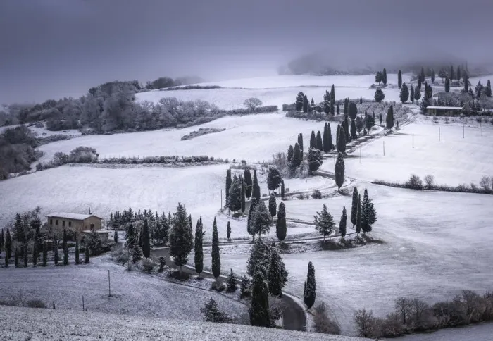 Framed Print : Snowy roads, Val d Orcia, Monticchiello, Siena, Tuscany, Italy Framed Print : Snowy roads, Val d Orcia, Monticchiello, Siena, Tuscany, Italy