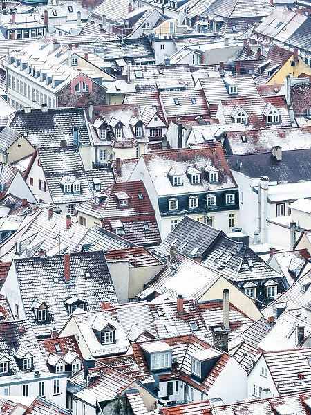 Snowy rooftops in the old town of Heidelberg, Baden-Wurttemberg, Germany