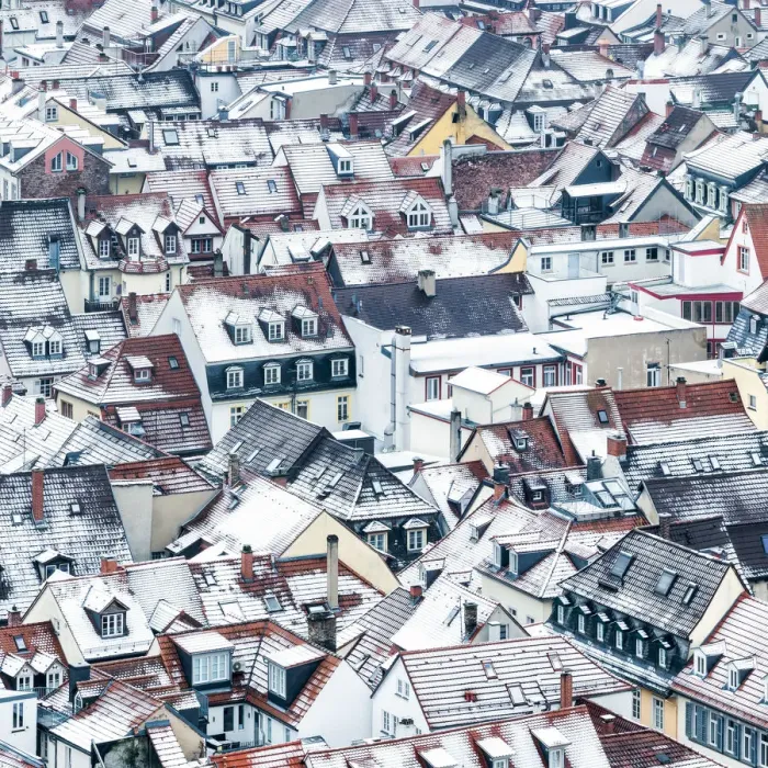 Framed Print : Snowy rooftops in the old town of Heidelberg, Baden-Wurttemberg, Germany