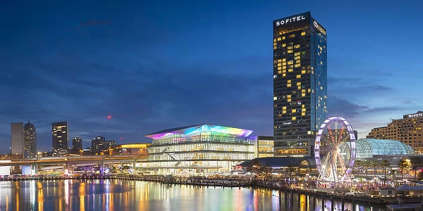Sofitel Hotel and International Convention Centre in Darling Harbour at dusk, Sydney