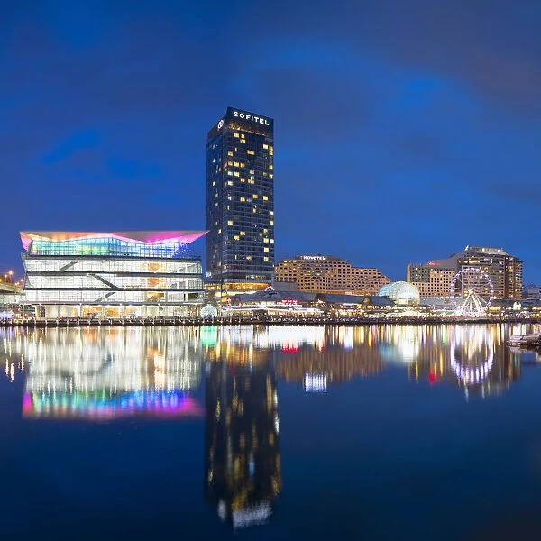 Sofitel Hotel and International Convention Centre at dusk, Darling Harbour, Sydney