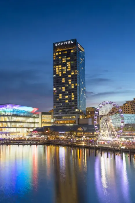 Framed Print : Sofitel Hotel and International Convention Centre at dusk, Darling Harbour, Sydney Framed Print : Sofitel Hotel and International Convention Centre at dusk, Darling Harbour, Sydney