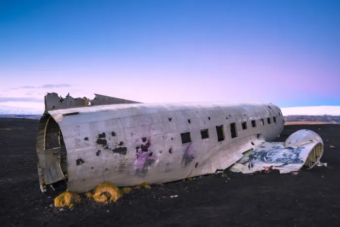 Framed Print : Solheimasandur beach, Southern Iceland. The crashed DC-3 plane on the black sand Framed Print : Solheimasandur beach, Southern Iceland. The crashed DC-3 plane on the black sand