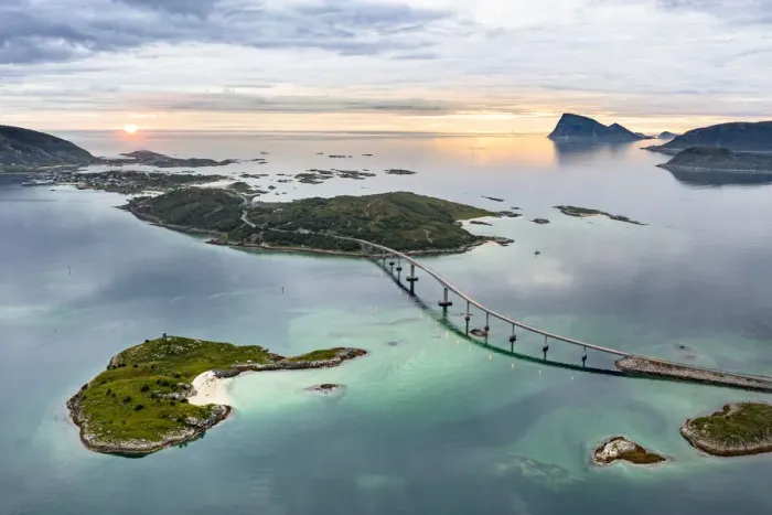 Framed Print : Sommaroy island and bridge at sunset, Sommaroy, Troms county, Northern Norway Framed Print : Sommaroy island and bridge at sunset, Sommaroy, Troms county, Northern Norway