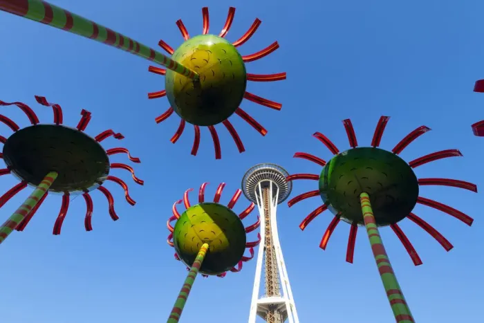 Framed Print : Sonic Bloom Installation at the Seattle Centre and Space needle, Seattle, Washington, USA
