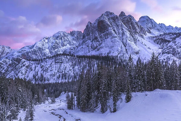 Sorapis peaks with Rudavoi stream in winter, Cortina d Ampezzo, Belluno, Veneto