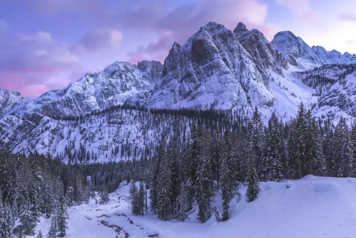 Framed Print : Sorapis peaks with Rudavoi stream in winter, Cortina d Ampezzo, Belluno, Veneto