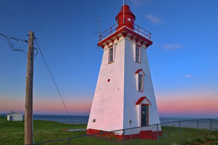 Framed Print : Souris East Lighthouse (historic) above the cliff on Knight Point. sunrise Souris, Prince Edward Island, Canada Framed Print : Souris East Lighthouse (historic) above the cliff on Knight Point. sunrise Souris, Prince Edward Island, Canada