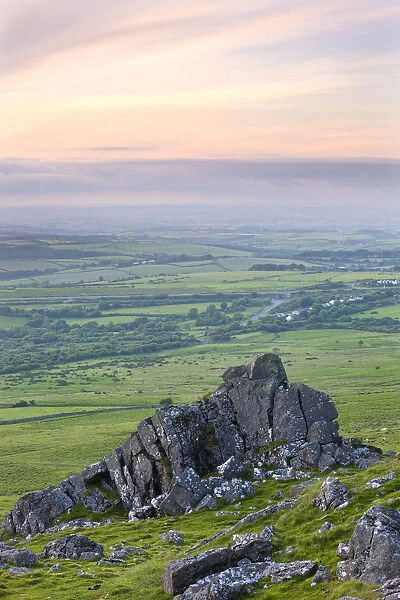 Sourton Tor and rolling countryside on the western edge of Dartmoor National Park