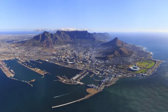 Framed Print : South Africa, Western Cape, Cape Town, Aerial View of Cape Town and Table Mountain Framed Print : South Africa, Western Cape, Cape Town, Aerial View of Cape Town and Table Mountain
